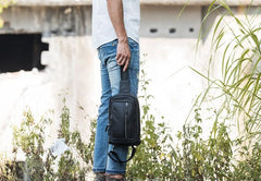 Leather Mens Black Shoulder Sling Backpack Sling Bag Sling Backpack for men