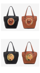 Handmade Womens Black Leather Tote Handbag Purse Dog Tote Bag for Women