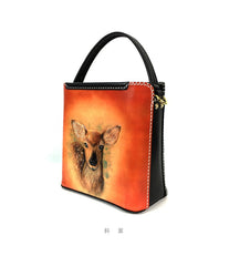 Handmade Womens Tooled Leather Square Handbag Purse Deer Crossbody Bag for Women