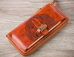 Handmade Leather Mens Chain Biker Wallet Cool Leather Wallet Long Phone Wallets for Men