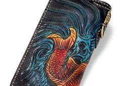 Handmade Leather Carp Mens Chain Biker Wallet Cool Leather Long Wallet for Men