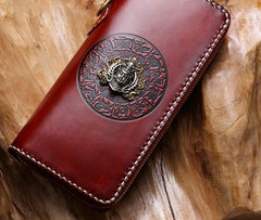 Handmade Leather Mens Chain Biker Wallet Cool Leather Wallet Long Phone Wallets for Men