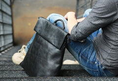 Cool Black Mens Leather Backpack Travel Backpacks Laptop Backpack for men