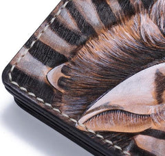 Handmade Leather Zebra Tooled Mens Chain Biker Wallet Cool Leather Wallet With Chain Wallets for Men