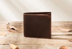 Coffee Cool Leather Mens Slim Small Wallet Bifold Vintage billfold Wallet for Men