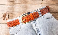 Handmade Cool Braided Leather Mens Belt Leather Belt for Men