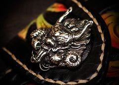 Handmade Leather Black Mens Tooled Skull Chain Biker Wallet Cool Leather Wallet Long Clutch Wallets for Men