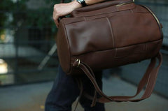 Mens Leather Barrel Backpack Cool Travel Bag Weekender Bag for men