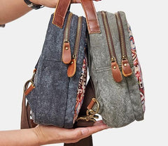 Folk Canvas Leather Mens Sling Bag Chest Bag One Shoulder Pack for men