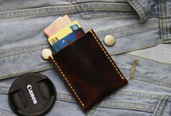 Leather Mens Slim Front Pocket Wallets Coffee Leather Cards Wallet for Men