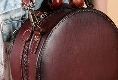 Handmade Genuine Leather Round Handbag Bag Crossbody Bag Shoulder Bag Purse For Women - EverHandmade