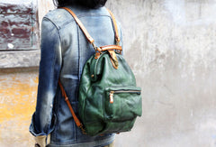 Handmade Leather cute backpack bag shoulder bag green women leather purse - EverHandmade