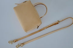 Handmade Leather Beige Womens Small Handbag Shoulder Bag Crossbody Purse for Women