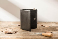 Black Leather Mens Small Wallets Trifold Vintage billfold Wallet for Men