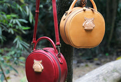 Handmade handbag round purse leather crossbody bag purse shoulder bag for women - EverHandmade
