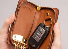 Leather Braided Men Small Key Wallet Bifold Small Keyring Wallet for Men