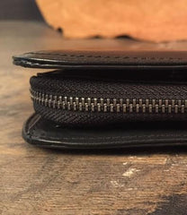 Genuine Leather Mens Cool billfold Long Leather Wallet Men Small Wallets Bifold for Men