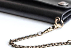 Cool Handmade leather biker chain wallets leather chain men Black long wallet - EverHandmade