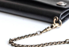 Cool Handmade leather biker chain wallets leather chain men Black long wallet
