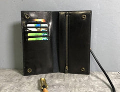 Handmade Leather Mens Cool Long Leather Wallet Biker Wallet Clutch Wallet for Men
