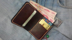 Coffee Vintage Leather Mens Small Wallet Leather billfold Bifold Wallets for Men