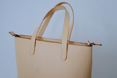 Handmade Leather Beige Womens Tote Purse Tote Shoulder Bags for Women