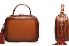 Genuine Leather handbag rivet bag tassels shoulder bag for women leather bag - EverHandmade