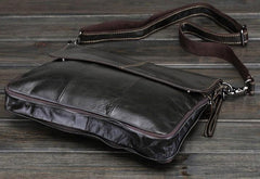 Cool Small Black Leather Mens Messenger Bag Shoulder Bag for Men