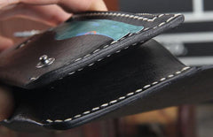 Handmade Genuine Leather Mens Cool Long Leather Wallet Bifold Clutch Wallet for Men