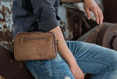 Cool Leather Mens Small Side Bag Messenger Bags Shoulder Bags for Men