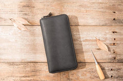 Cool Black Leather Mens Zipper Clutch Wallet Long Wallet for Men