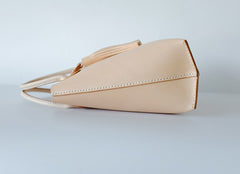 Handmade Leather Beige Womens Handbag Shoulder Bag Crossbody Purse Tassels for Women