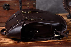 Handmade Leather Mens Cool Backpack Large Black Travel Backpack Hiking Backpack for men