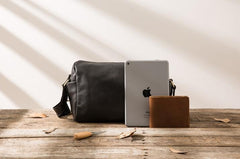 Cool Small Leather Black Mens Messenger Bags Shoulder Bags  for Men