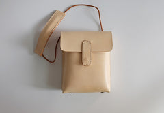 Handmade Leather Beige Womens Small Phone Crossbody Purse Shoulder Bags for Women