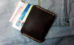 Dark Brown Leather Mens Slim Front Pocket Wallets Leather Cards Wallet for Men