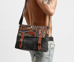 Vintage Mens Canvas Gray Cool Side Bag Messenger Bag Shoulder Bag for Men