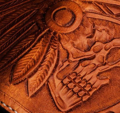 Handmade Leather Skull Indian Chief Tooled Mens billfold Wallet Cool Chain Wallet Biker Wallet for Men