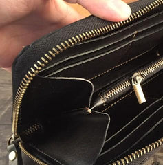 Handmade Genuine Leather Mens Clutch Cool Long Wallet Skull Zipper Clutch Wristlet Wallet for Men