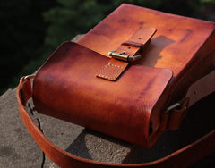 Handmade Vintage Leather Mens Messenger Bag Box Bag Brown Shoulder Bag for Men