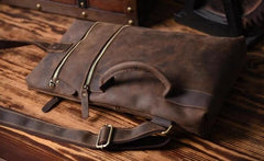 Genuine Leather Mens Cool Chest Bag Sling Bag Crossbody Bag Travel Bag Hiking Bag for men