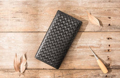 Cool Black Braided Leather Mens Long Wallet Long Wallet for Men