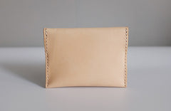 Handmade LEATHER Beige Womens Small Card Wallet Leather Small Coin Change Wallet FOR Women