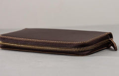 Coffee Leather Mens Zipper Long Wallet Passport Wallet Clutch Wallets for Men