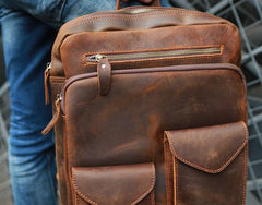 Cool Brown Leather Mens Backpack Travel Backpacks Laptop Backpack for men