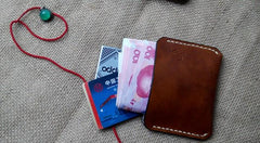 Handmade Leather Mens Slim Front Pocket Wallet Leather Small Wallets  for Men
