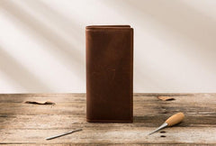 Cool Vintage Slim Mens long Wallet Leather Wallet Bifold Long Wallets for Men