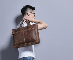Cool Coffee Leather Mens Briefcases Work Bag Laptop Bag Business Bag for Men