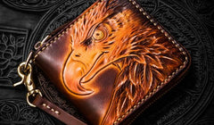 Handmade Leather Tooled Eagle Mens Small Wallet Cool Leather Wallet billfold Wallet for Men