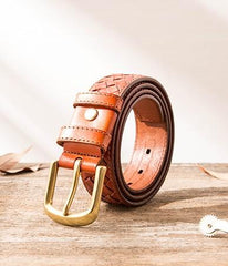 Handmade Cool Braided Leather Mens Belt Leather Belt for Men